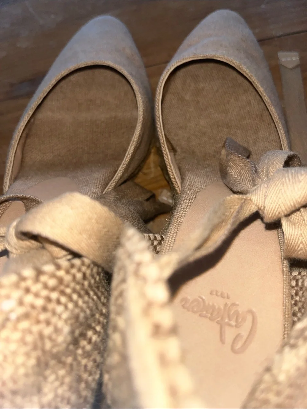 Castaner Taupe / Tan Canvas Espadrille Wedge with Ankle Tie